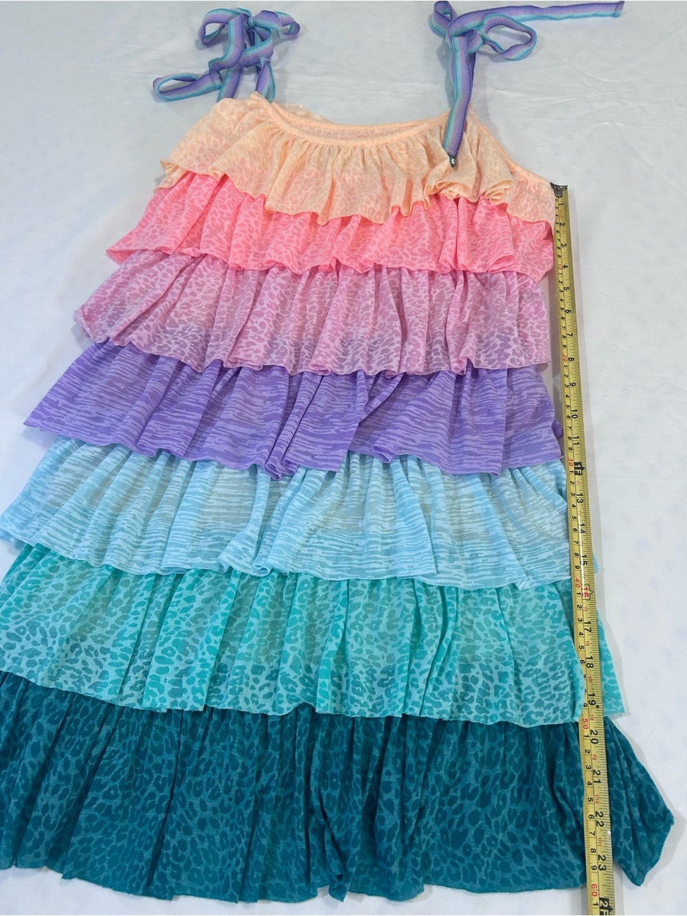 Pitusa Pastel Rainbow Tiered Ruffle Mini Dress Petite - Picture 15 of 16